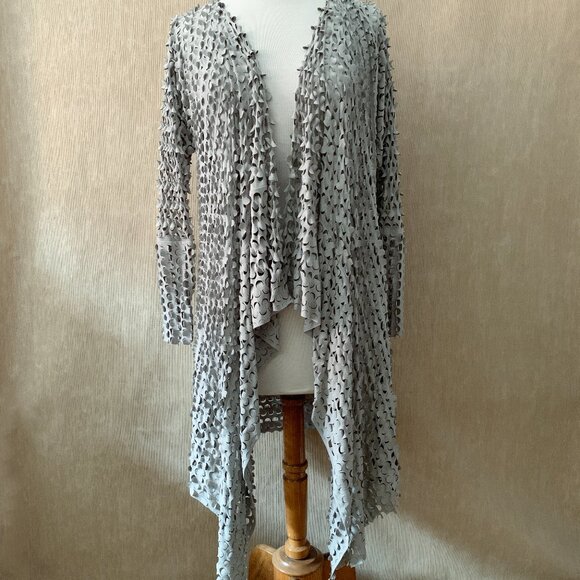 Linea Domani Sweaters - Linea Domani Taupe Waterfall Cardigan | All-Over Laser-Cut Detail | XL
